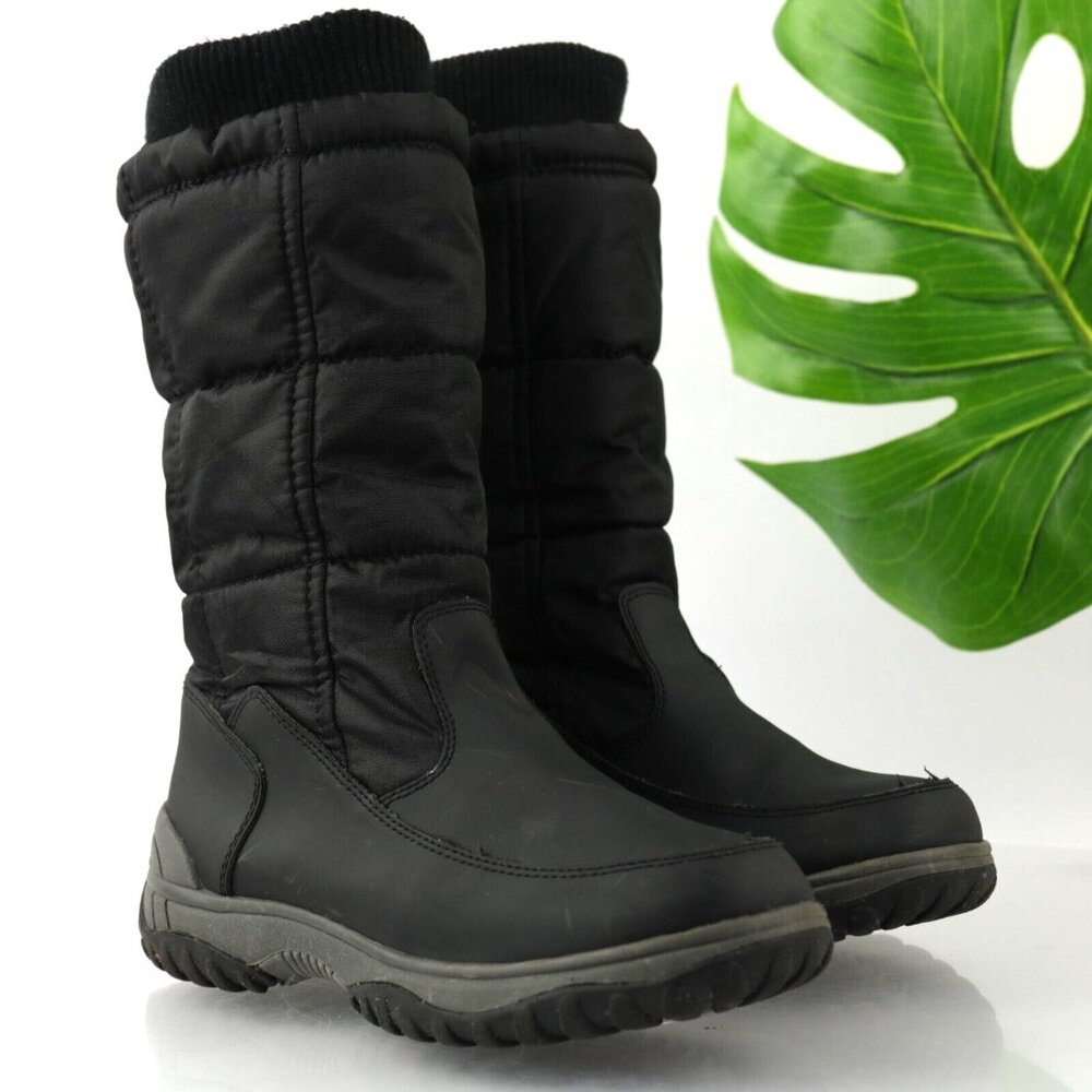 Cougar Black Quilted Winter Rain Boots with Knit Cuff